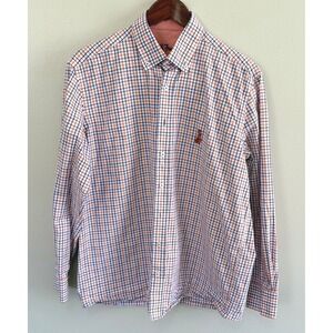 MH Frank LTD Clemson Tigers Shirt Men's Sz M Purple Orange Check Plaid Button Up